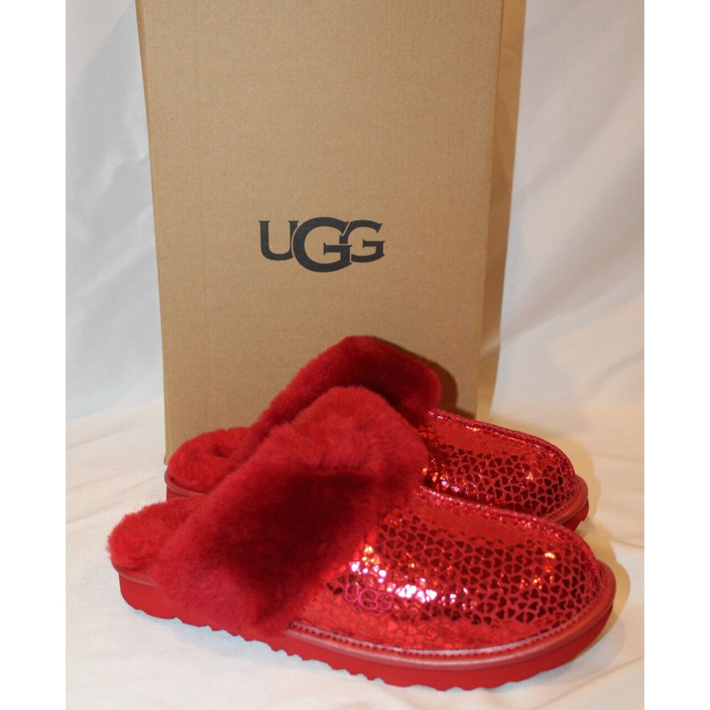 NIB UGG KIDS COZY II GEL HEARTS SLIPPERS RED‎ YOUTH SIZE 5 6 FIT WOMEN 7 8